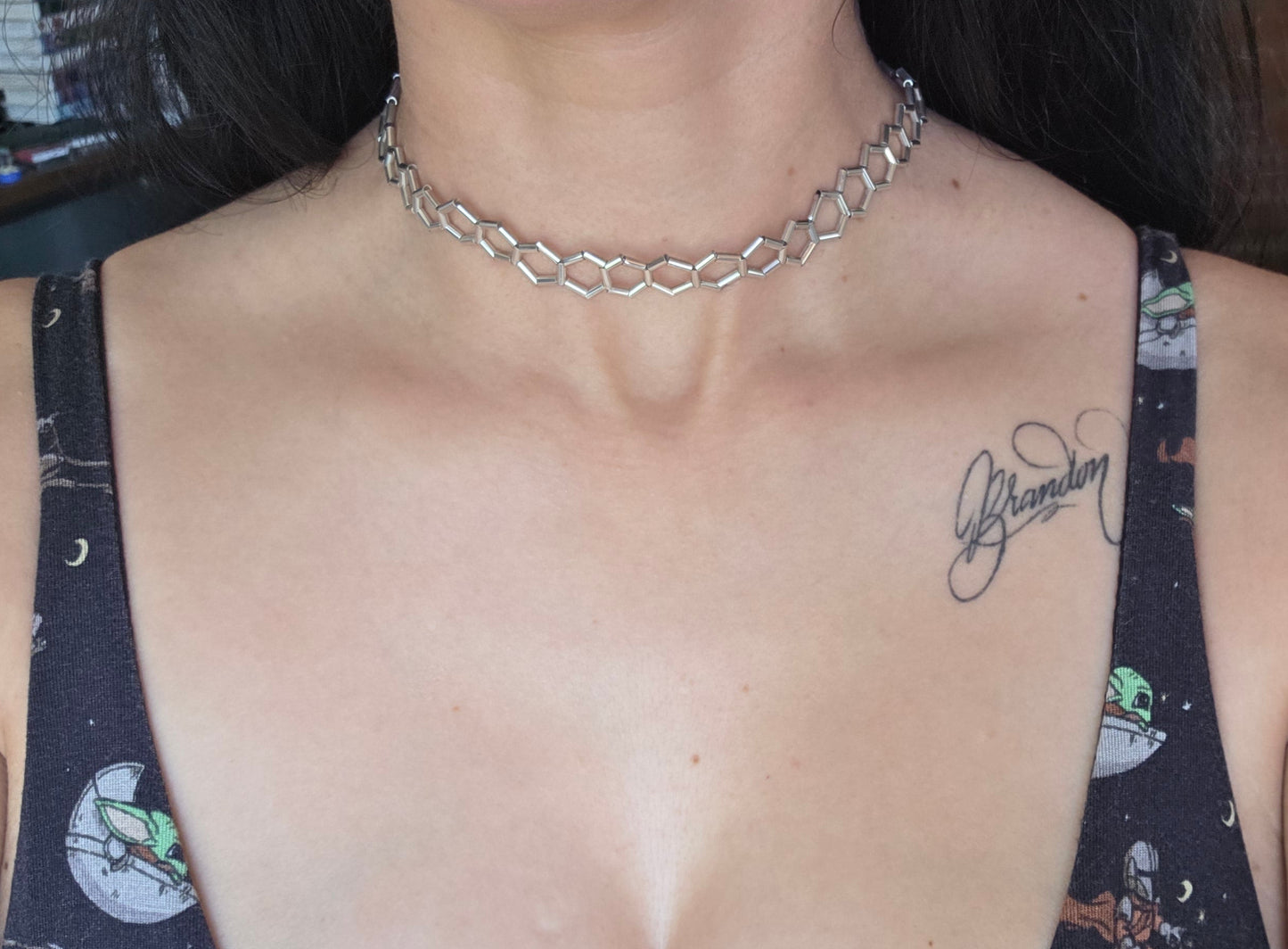 Unique Sterling Silver Honey Comb Choker Collar Necklace 14"