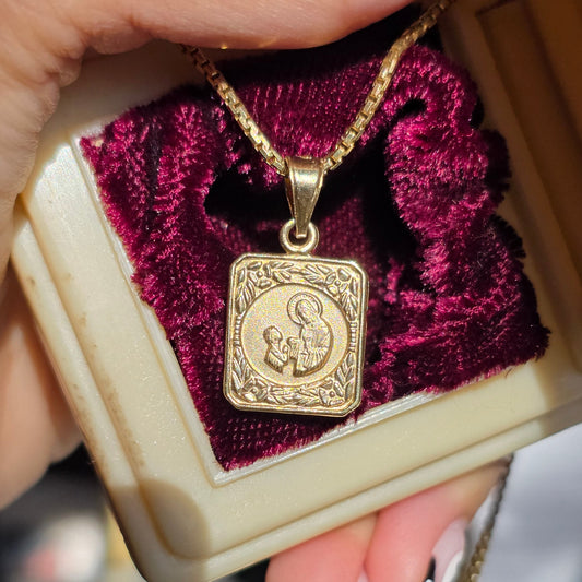 Vintage 14k Religious Jesus With Boy First Communion Pendant Rectangular (NO CHAIN)