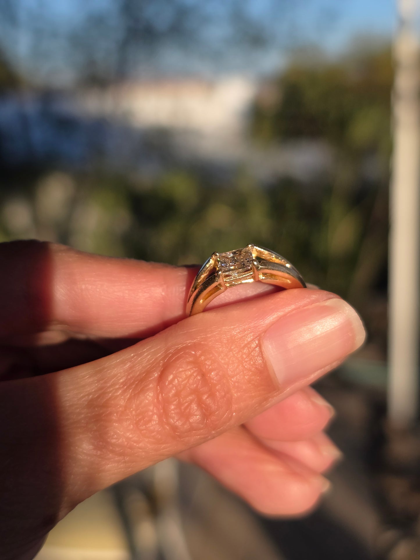 Beautiful 14k Gold East West Style 1/3ct Emerald Cut Diamond Ring Size 5.5
