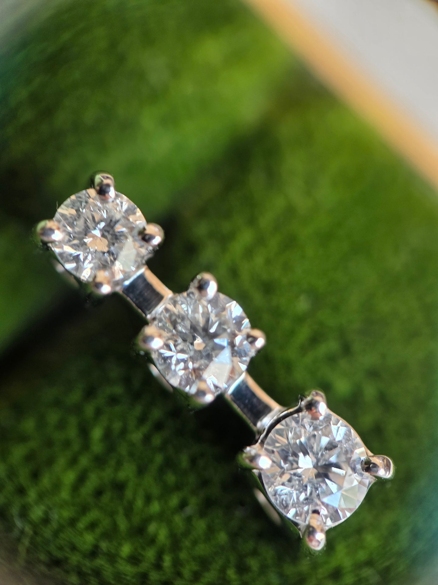 Stunning 14k White Gold 1.10TCW 3 Diamond Bar Drop Earrings