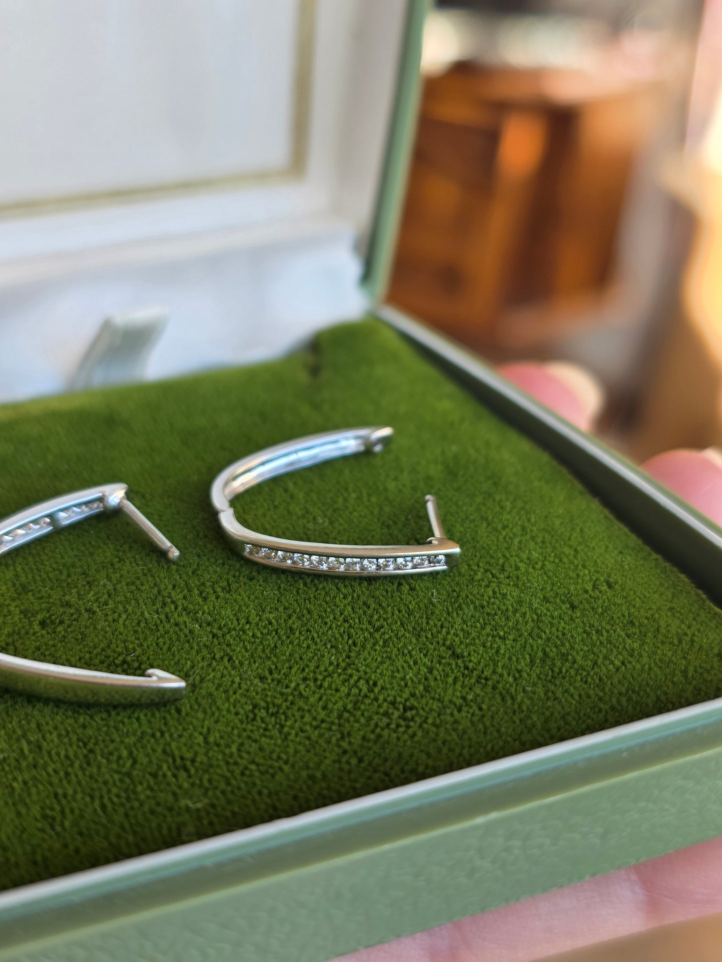 14k White Gold Channel Set Natural Diamond Hoops Earrings