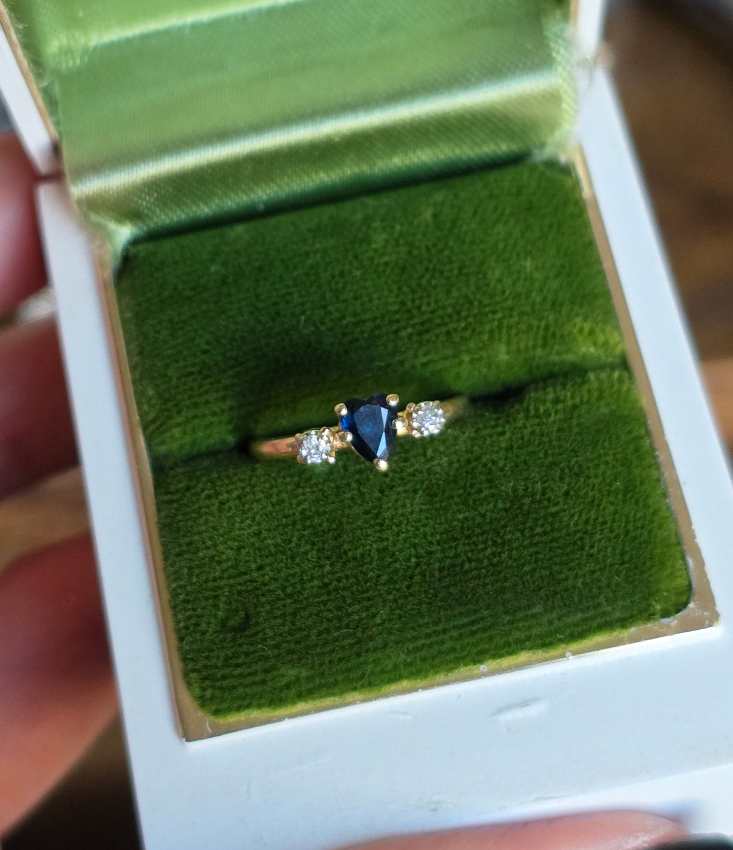 14k Heart Cut Sapphire And Diamond Dainty Yellow Gold Ring Size 4.2