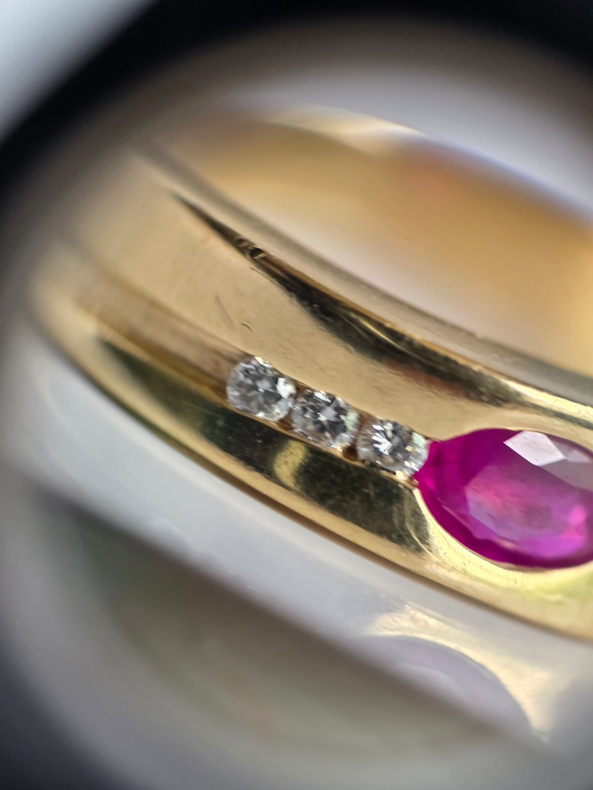 Gorgeous 14k Gold Flush Set Ruby and Diamond Statement Band Size 7