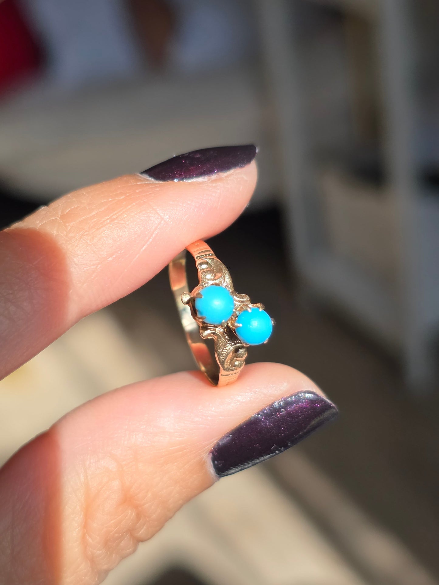 Gorgeous 10k Victorian Style Toi Et Moi Turquoise Ring Size 5