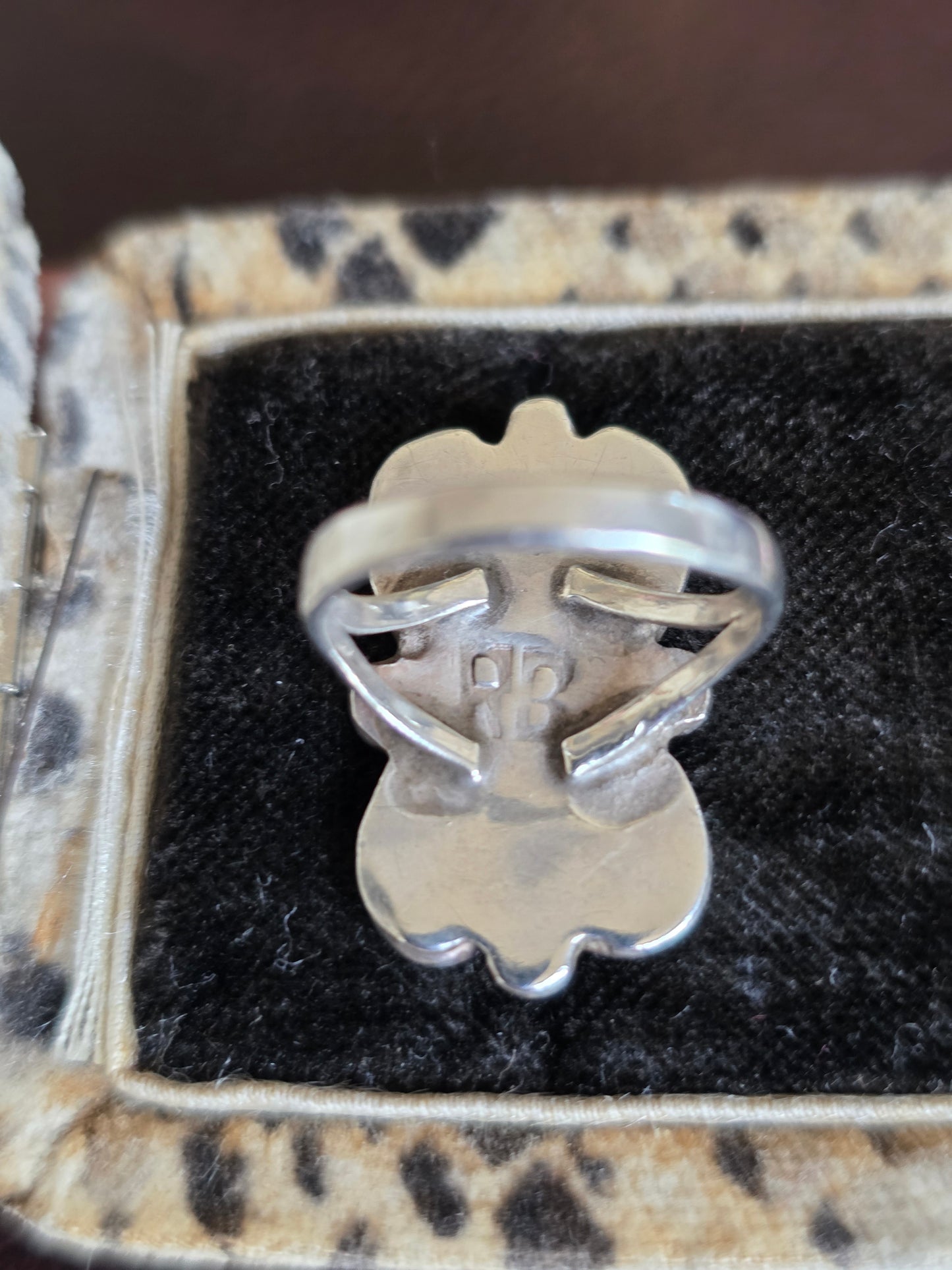 Vintage Navajo Style Signed RB Elongated Royston Turquoise Gemstone Sterling Silver Statement Ring Size 5.5