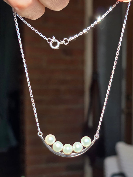 Pretty Sterling Silver Genuine 5 Pearl Necklace 18"