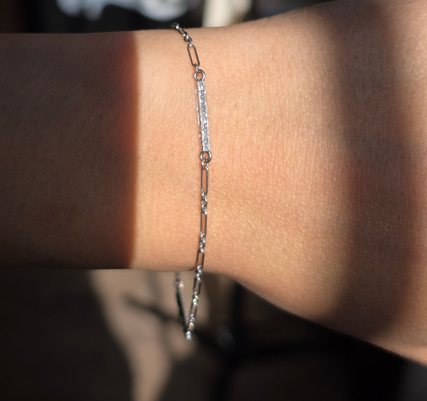 Beautiful Vintage 14k White Gold Floral Carved Bar Link Bracelet 6.9"