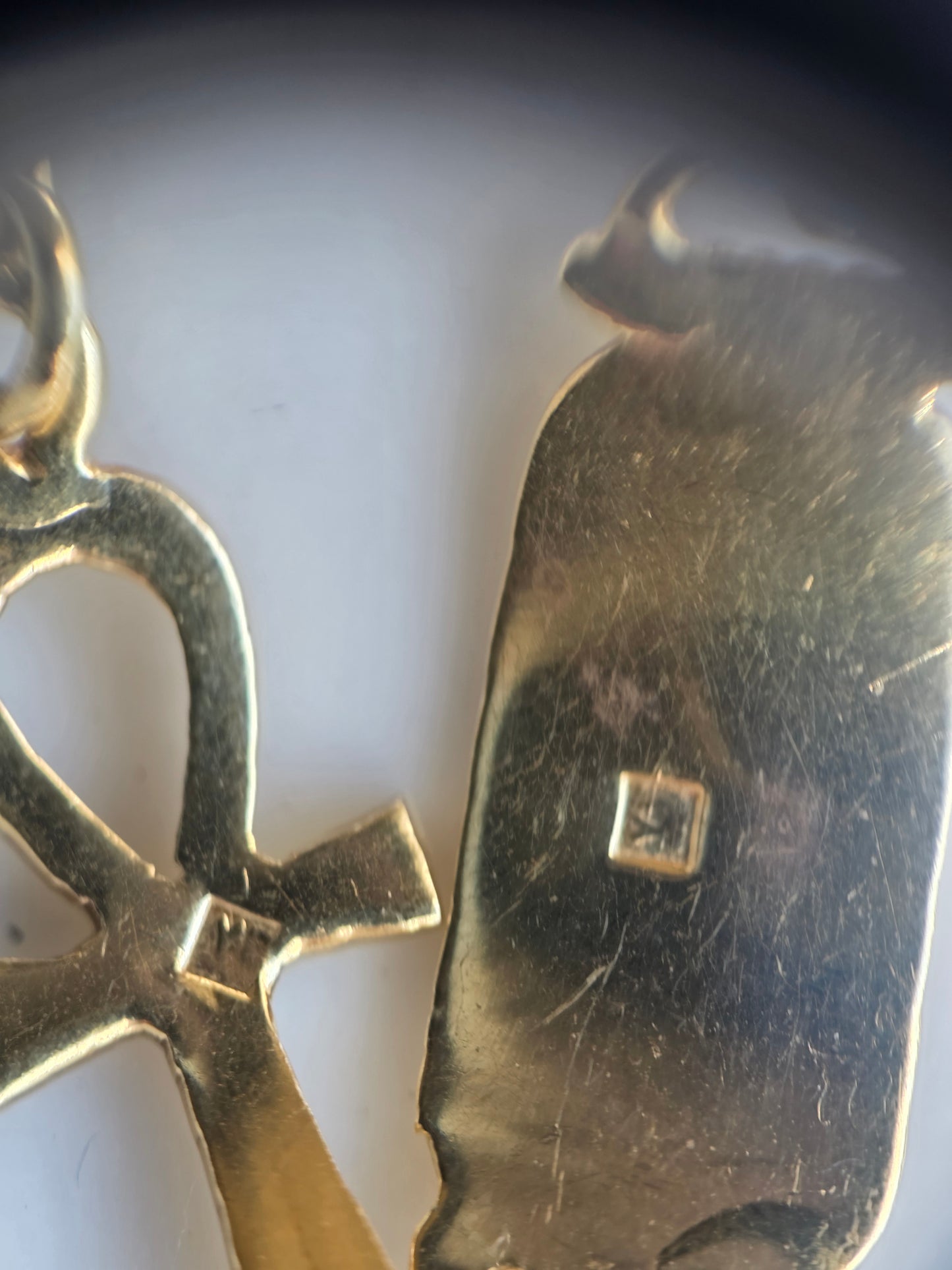 Solid 18k Gold Egyptian Cartouche & Ankh Cross Panel Bracelet 7.5"