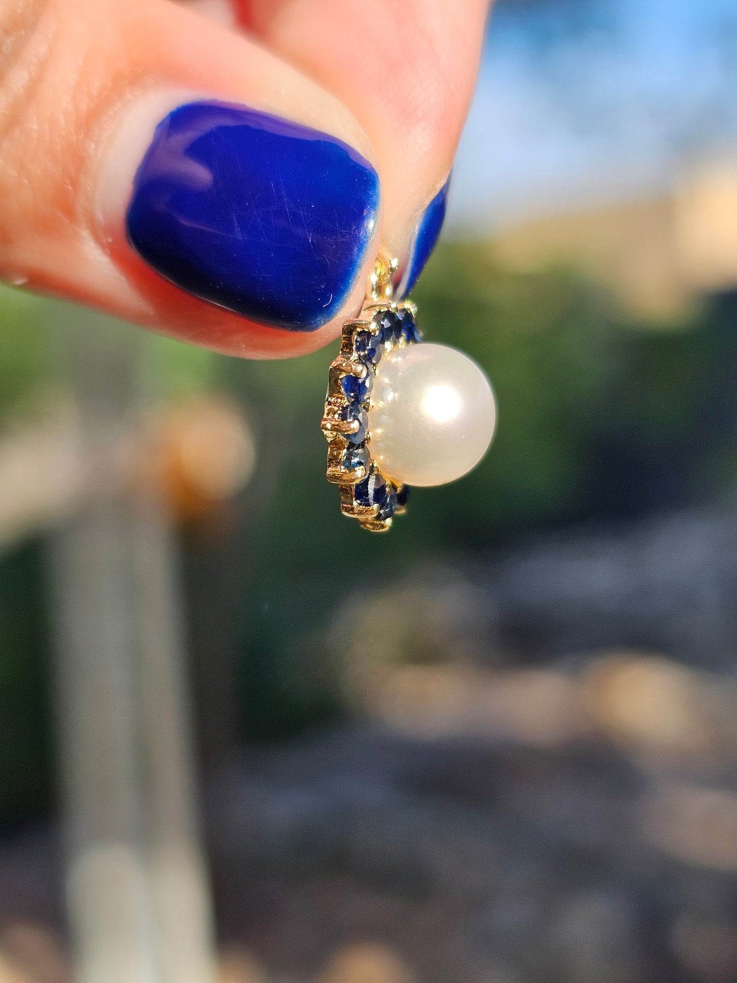 14k Pearl Sapphire Halo Pendant (NO CHAIN)