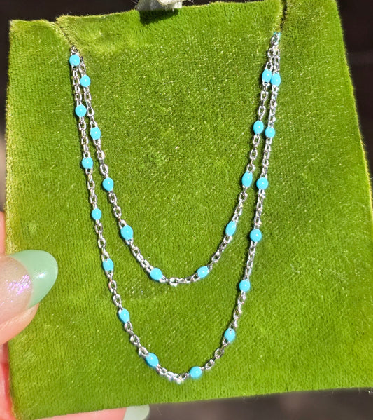 Elegant Light Blue Enamel Station Sterling Silver Necklace 18"