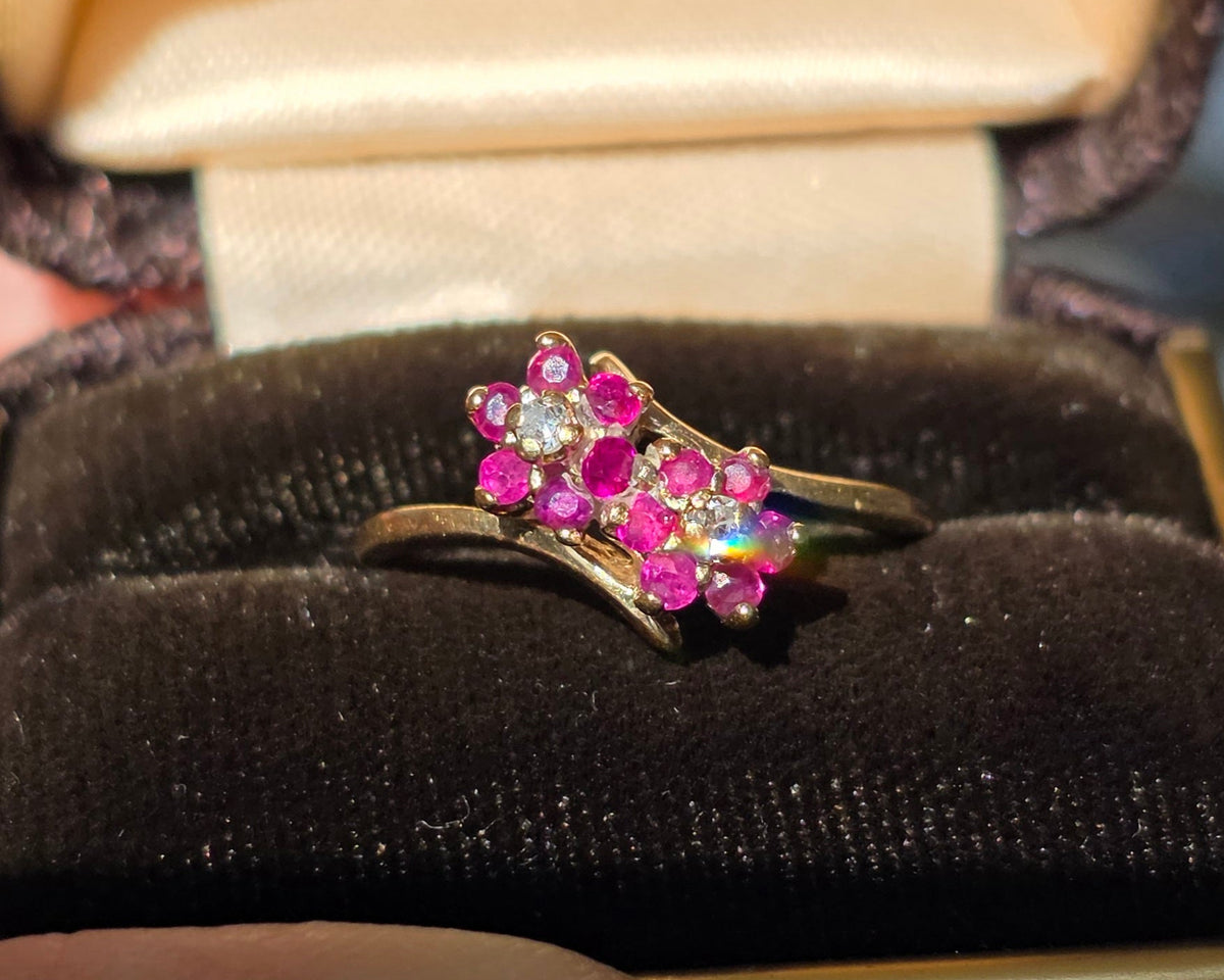 10k Ruby And Diamond Flowers Bypass Statement Ring