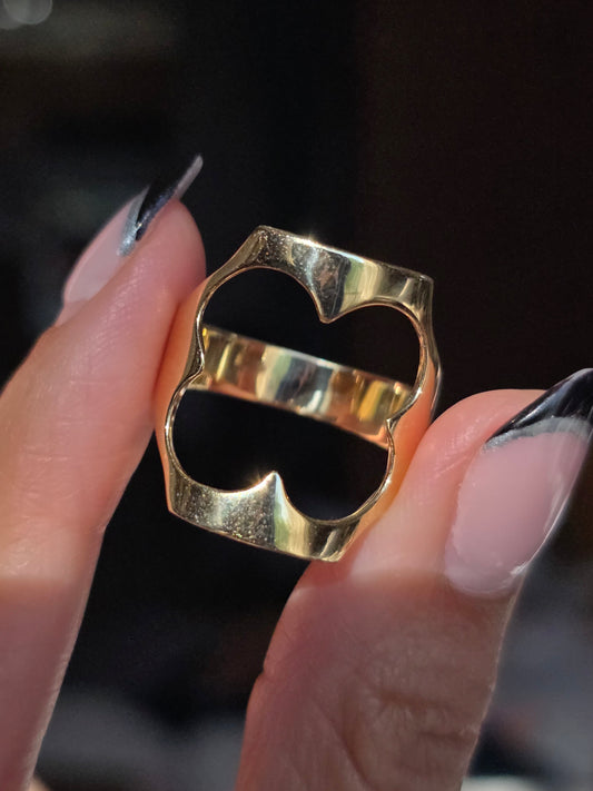 Awesome 14k Gold Clover CutOut Statement Ring Size 10