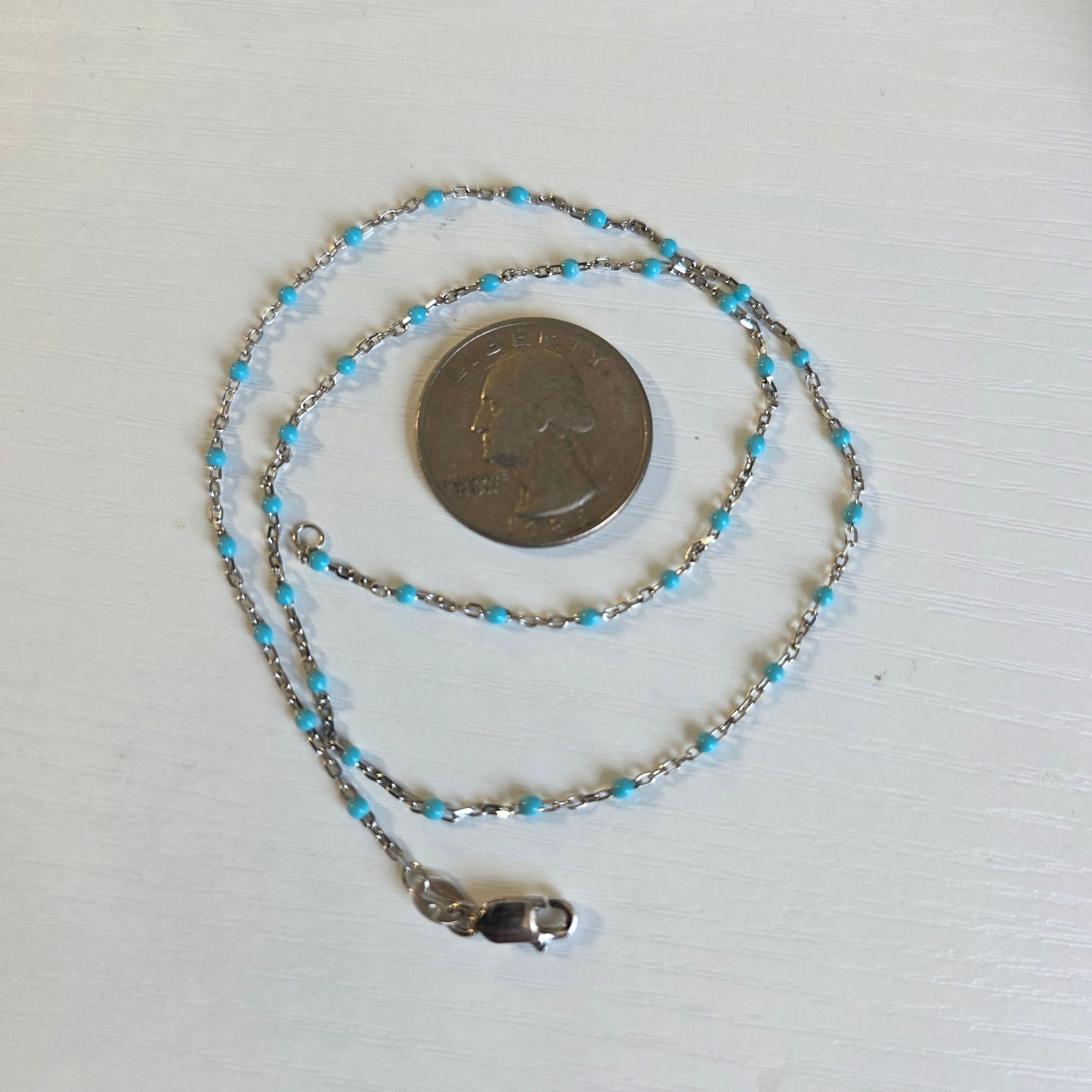 Elegant Light Blue Enamel Station Sterling Silver Necklace 16"