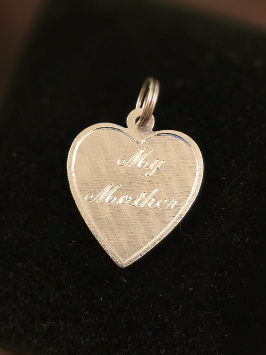 Sterling Silver "My Mother" Cursive Font Heart Charm (NO CHAIN)
