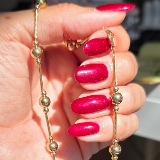 14k Gold Delicate & Shimmering Beaded Station Necklace 17"