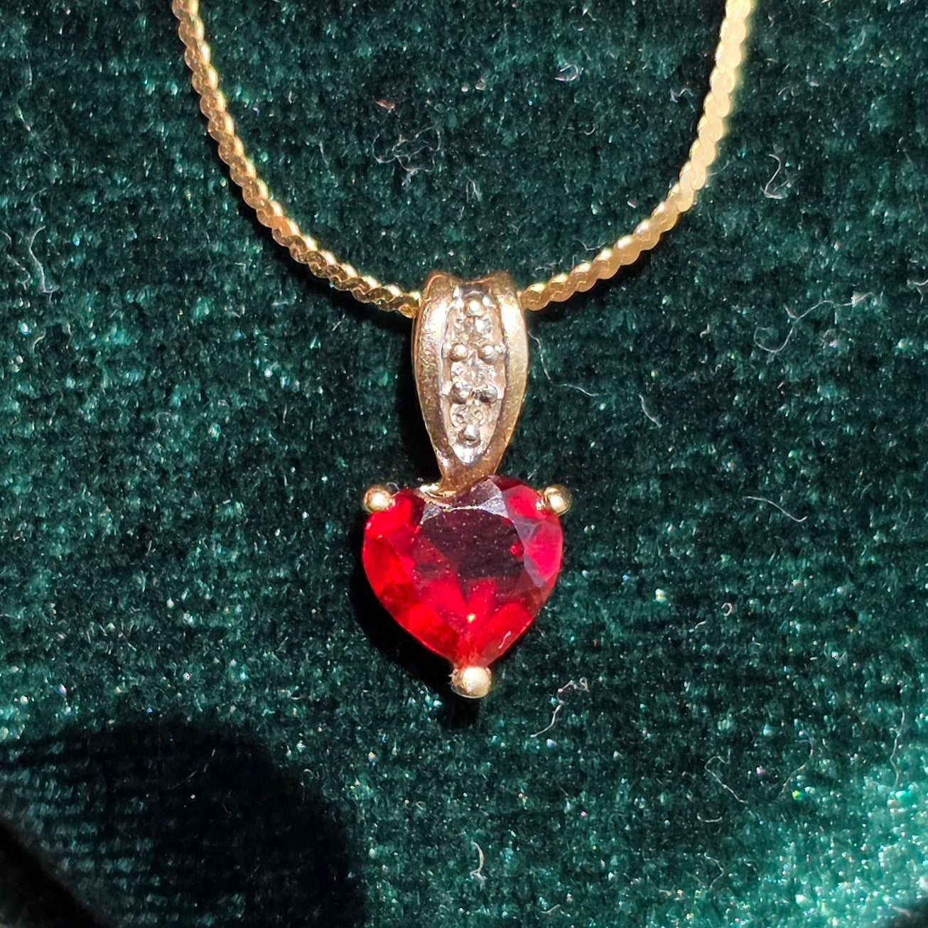 Precious 10k Gold Heart Garnet and Diamond Accent Pendant (NO CHAIN)