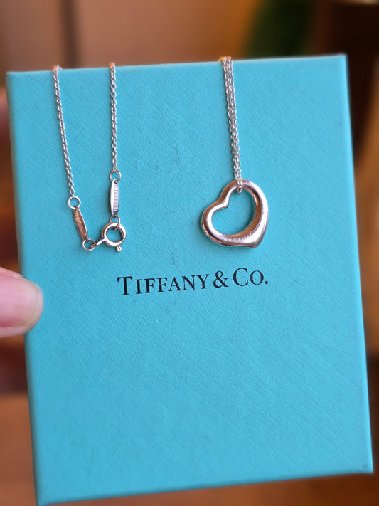 Lovely Designer Sterling Silver Open Heart Peretti Tiffany & Co. Necklace 18"