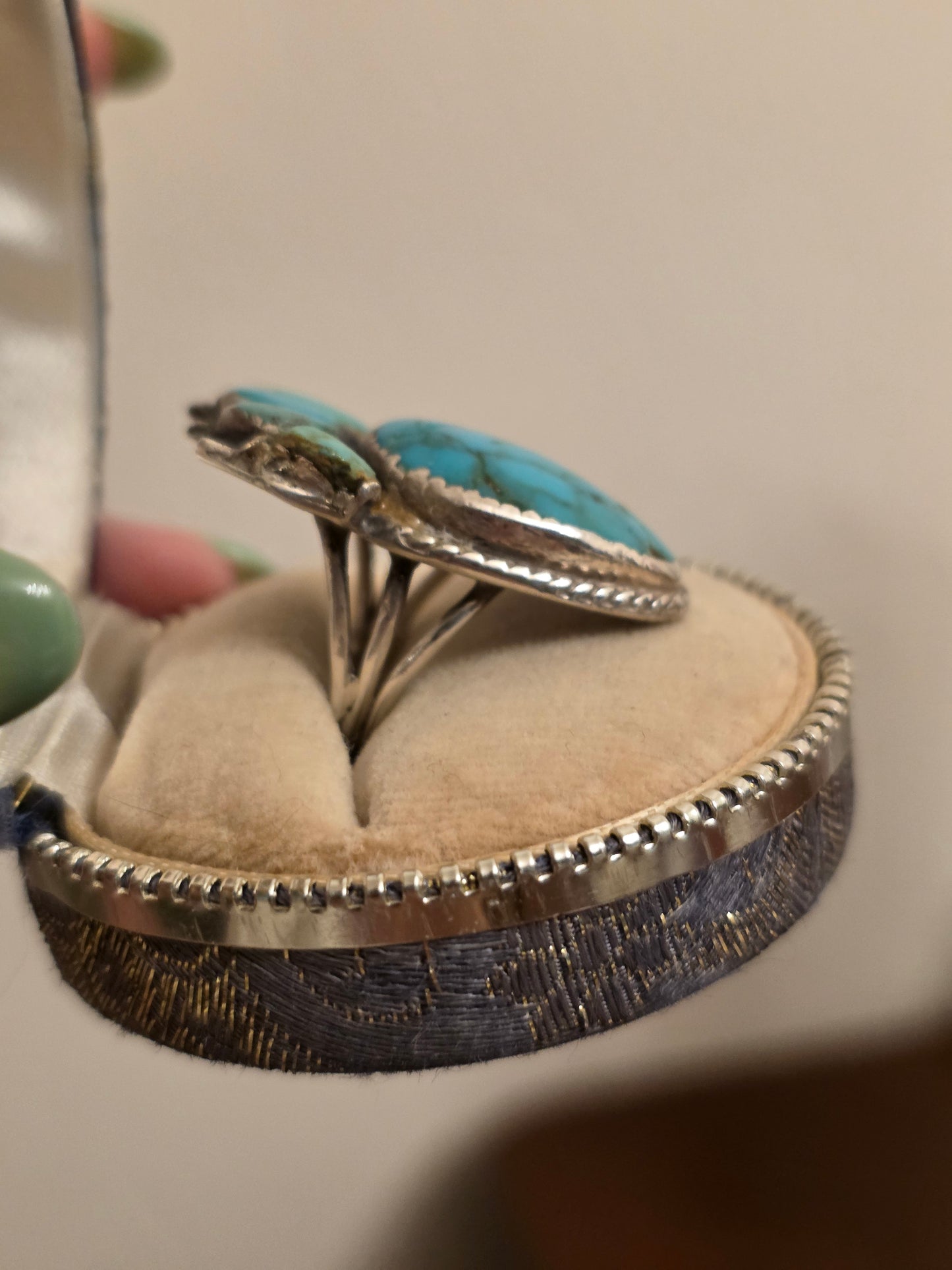 Vintage Signed MAJ Native American Turquoise Bear Claw/Paw Print Sterling Silver Solid Statement Ring Size 5