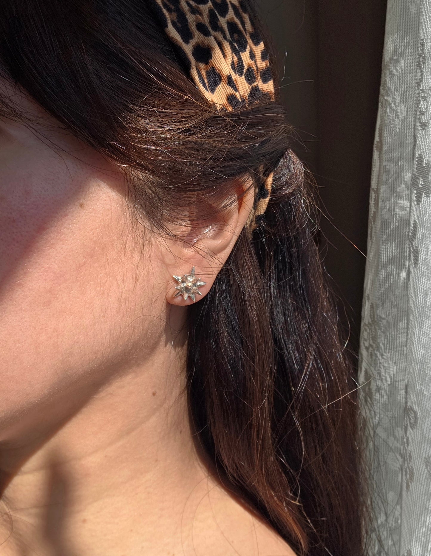 925 Sterling Silver Spikey "Bowser Shell" Stud Earrings