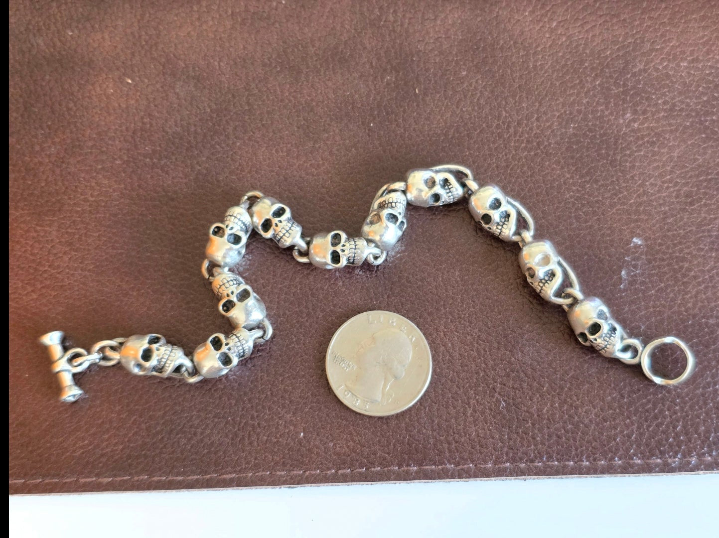 Badass Solid Hefty Skulls Link 925 Sterling Silver Bracelet 8.75"