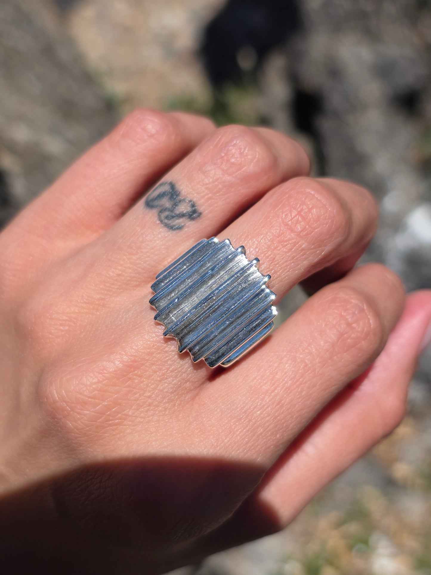 Awesome Solid Sterling Silver Ridged Statement Ring Size 6.75