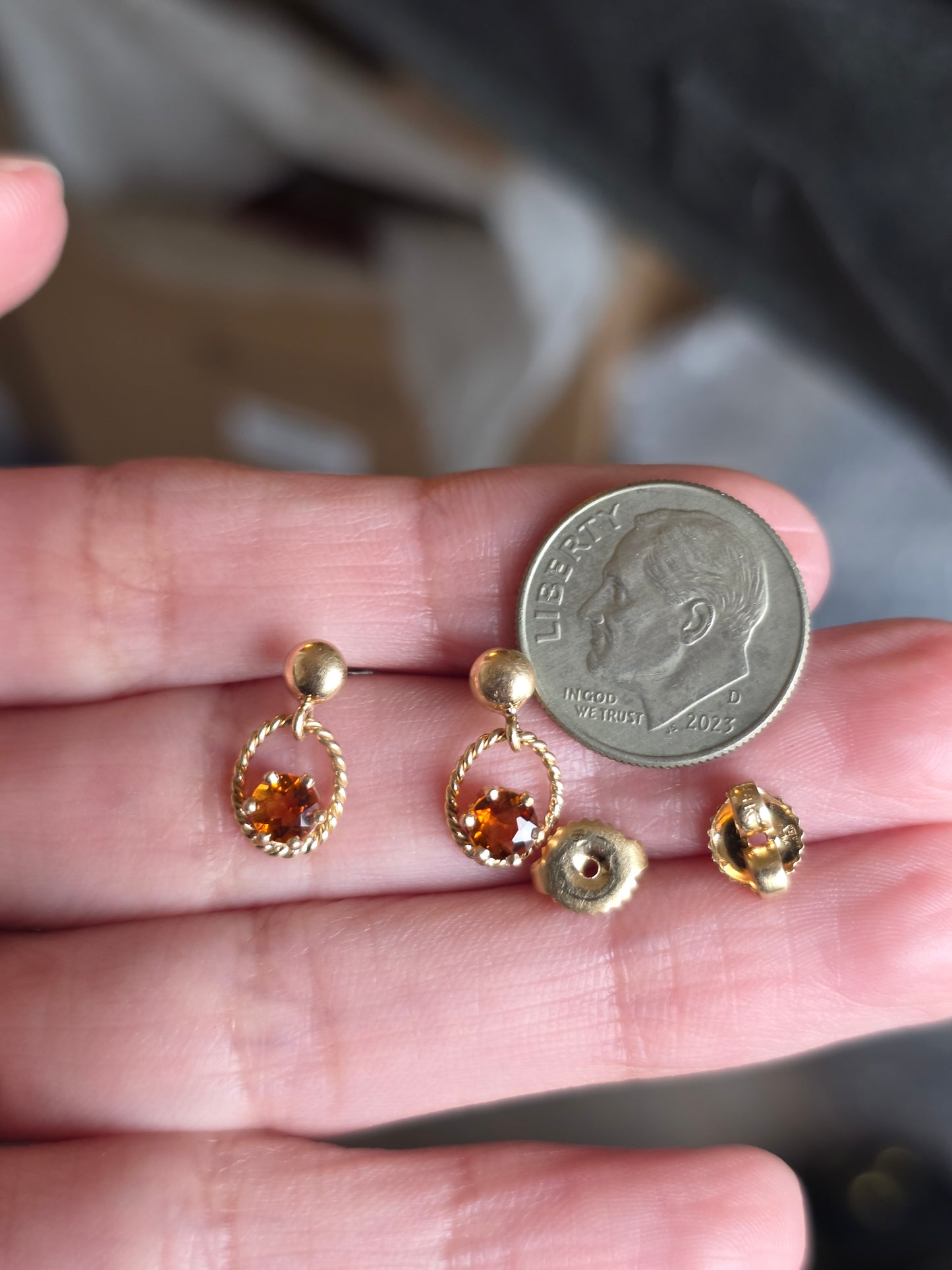 Beautiful 14k Gold Citrine Dainty Dangle Earrings November Birthstone