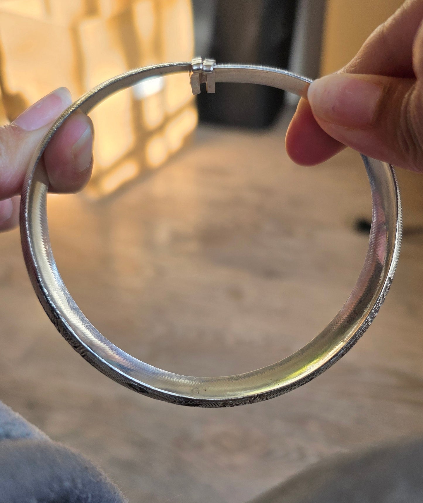 Solid Sterling Silver Snowflake Carved Large Bangle