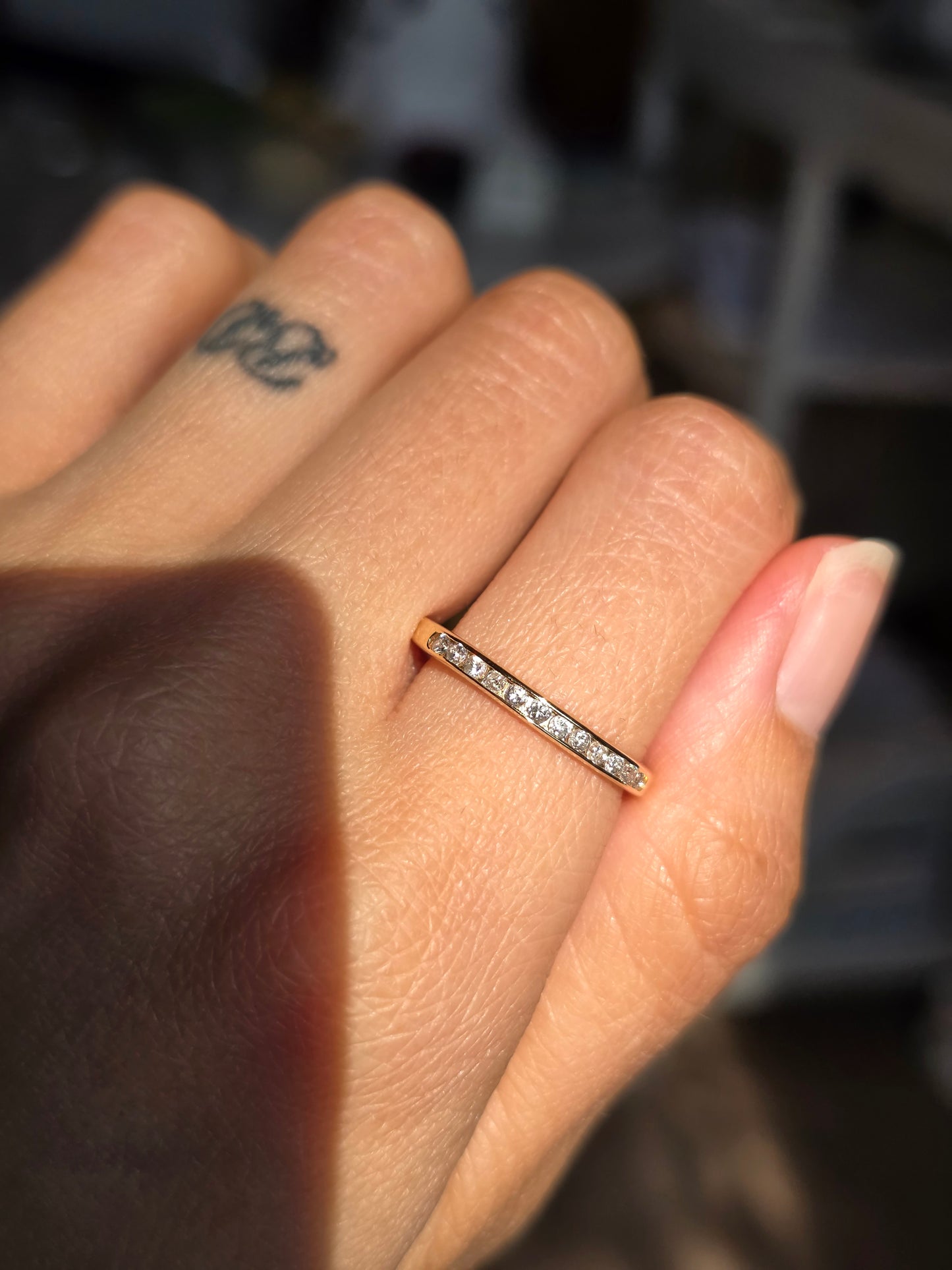 Beautiful 14k Gold Channel Set 1/4CTW Diamond Stacker Band Ring Size 7.5