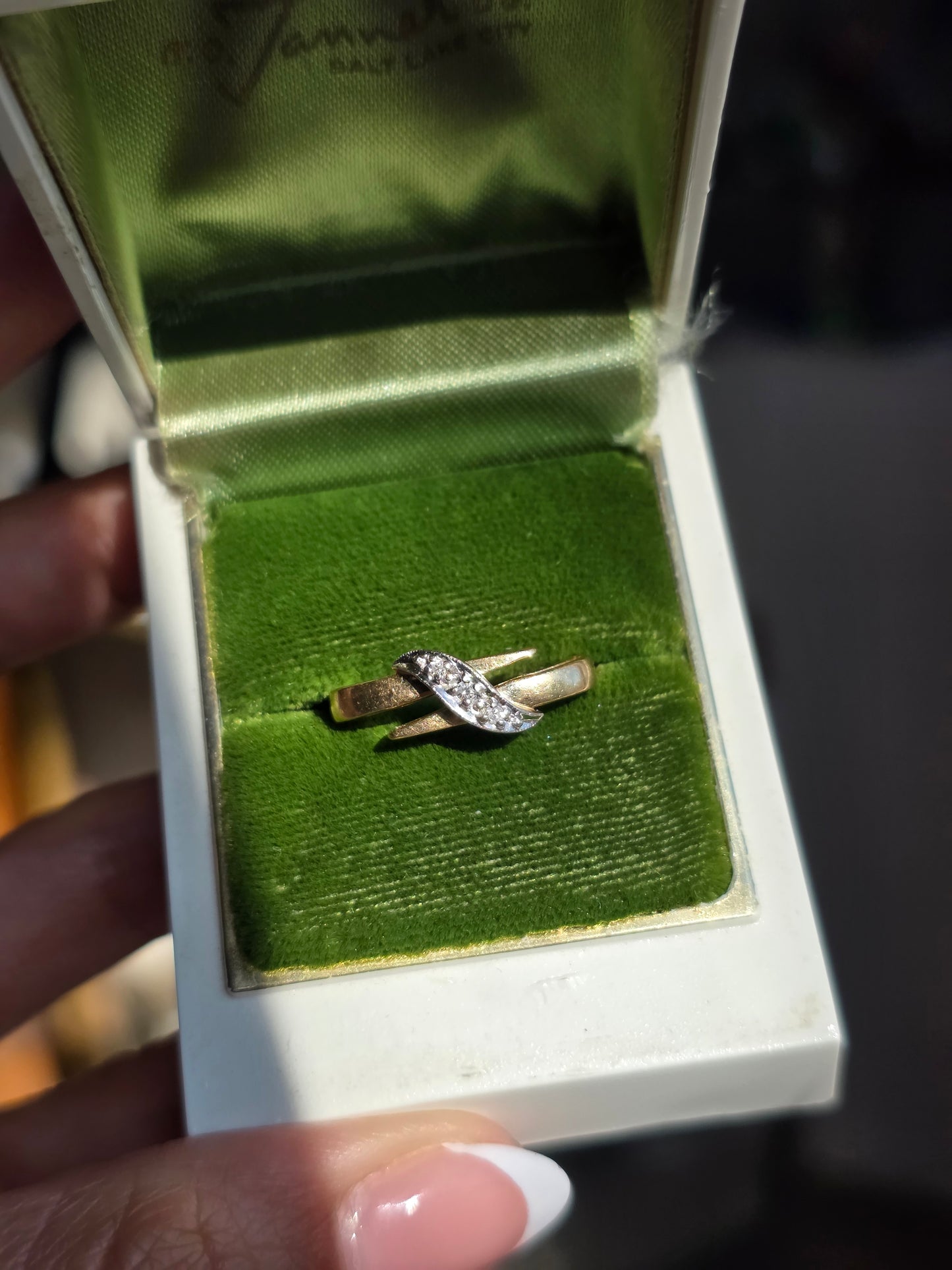 14k Gold Unique Diamond Accented Open Band Squared Ring Size 4.5