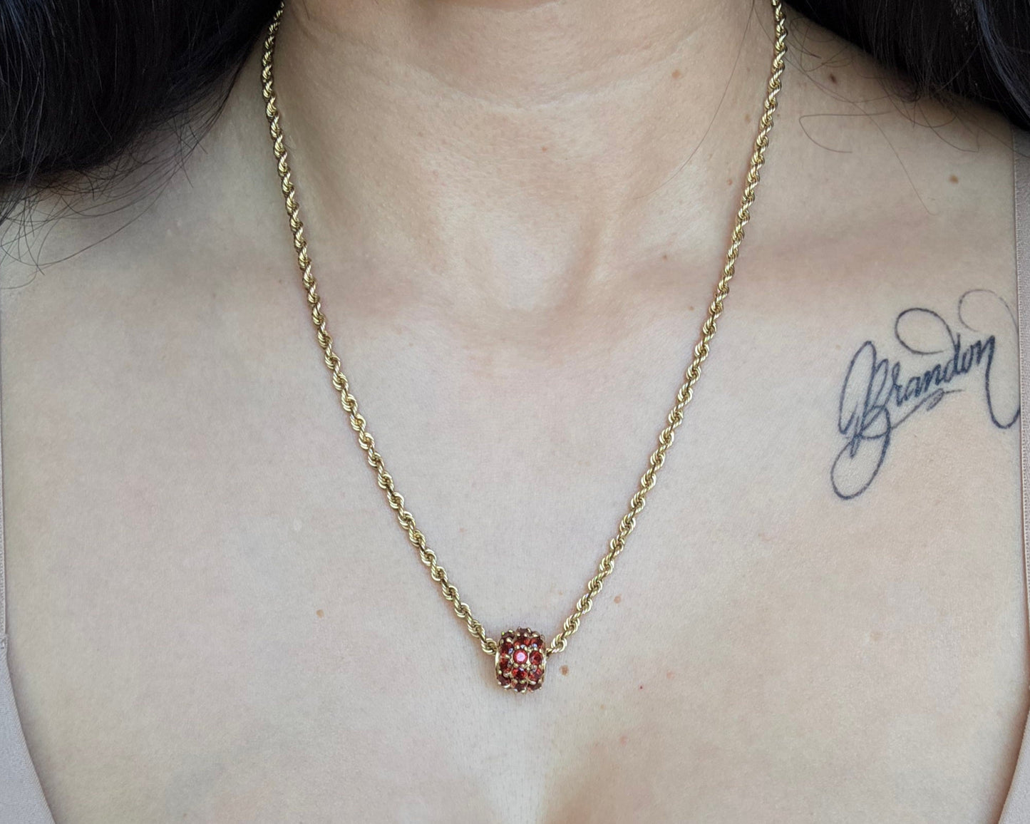 Vintage 10k Gold Garnet Spacer Bead Charm (NO CHAIN)