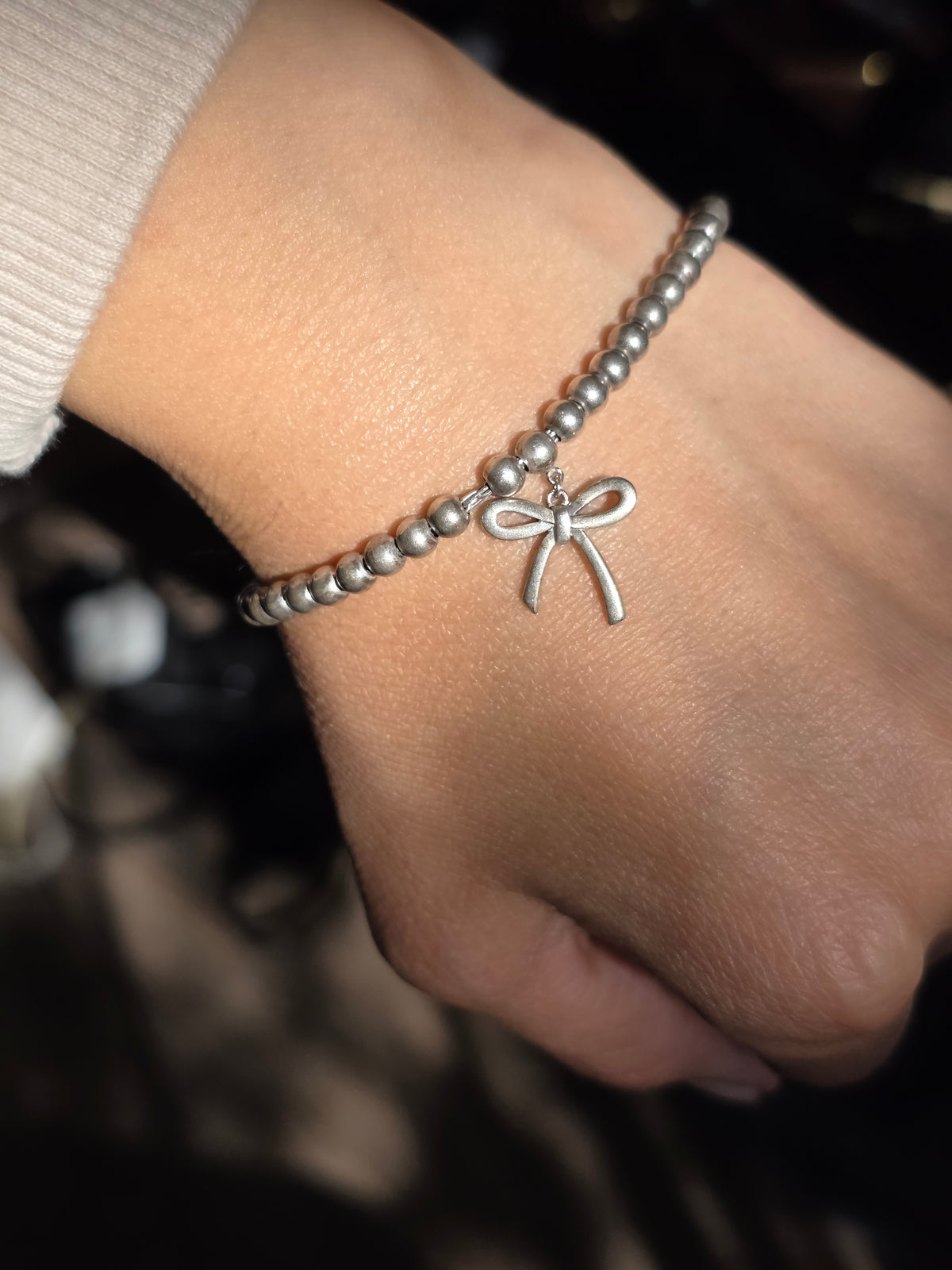 Vintage 925 Sterling Silver Tiffany&Co Bow Dangle Beaded Bracelet 6.25"