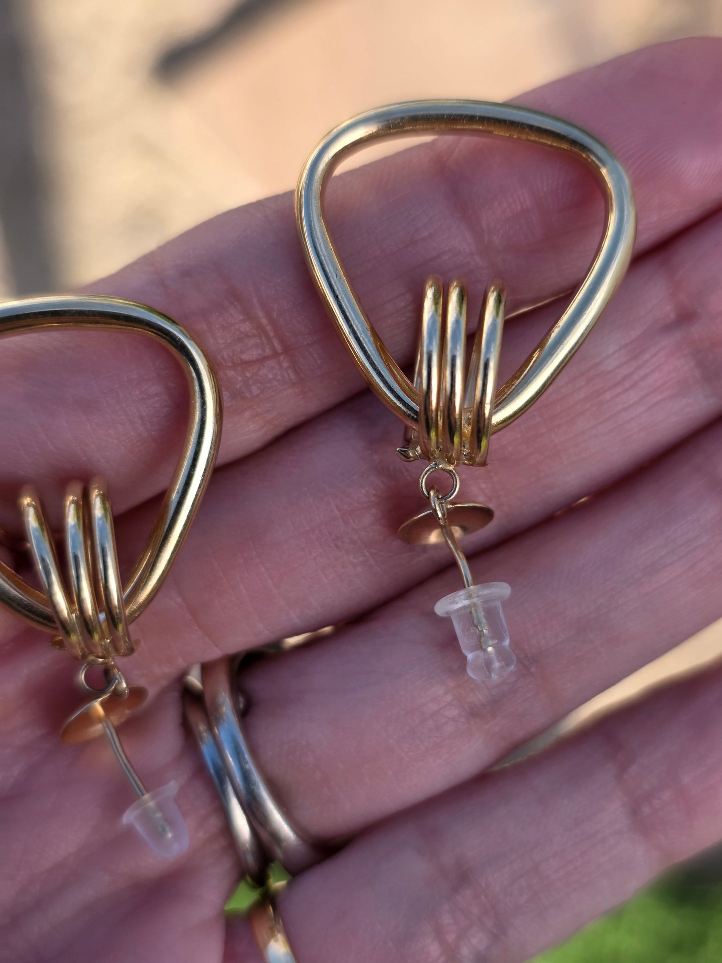 Awesome 14k Gold Stirrup Doorknocker Style Unique Dangle Statement Earrings