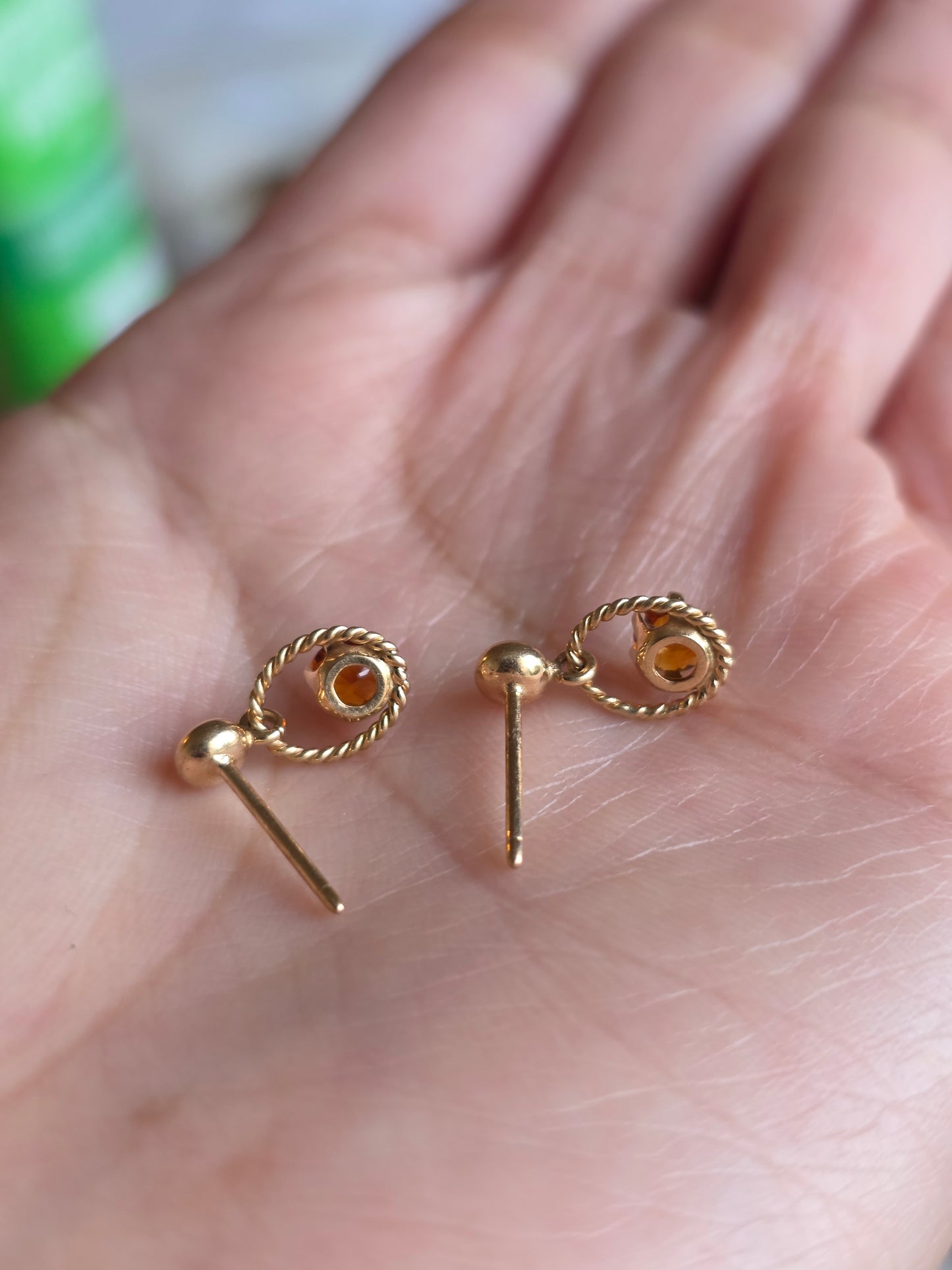 Beautiful 14k Gold Citrine Dainty Dangle Earrings November Birthstone