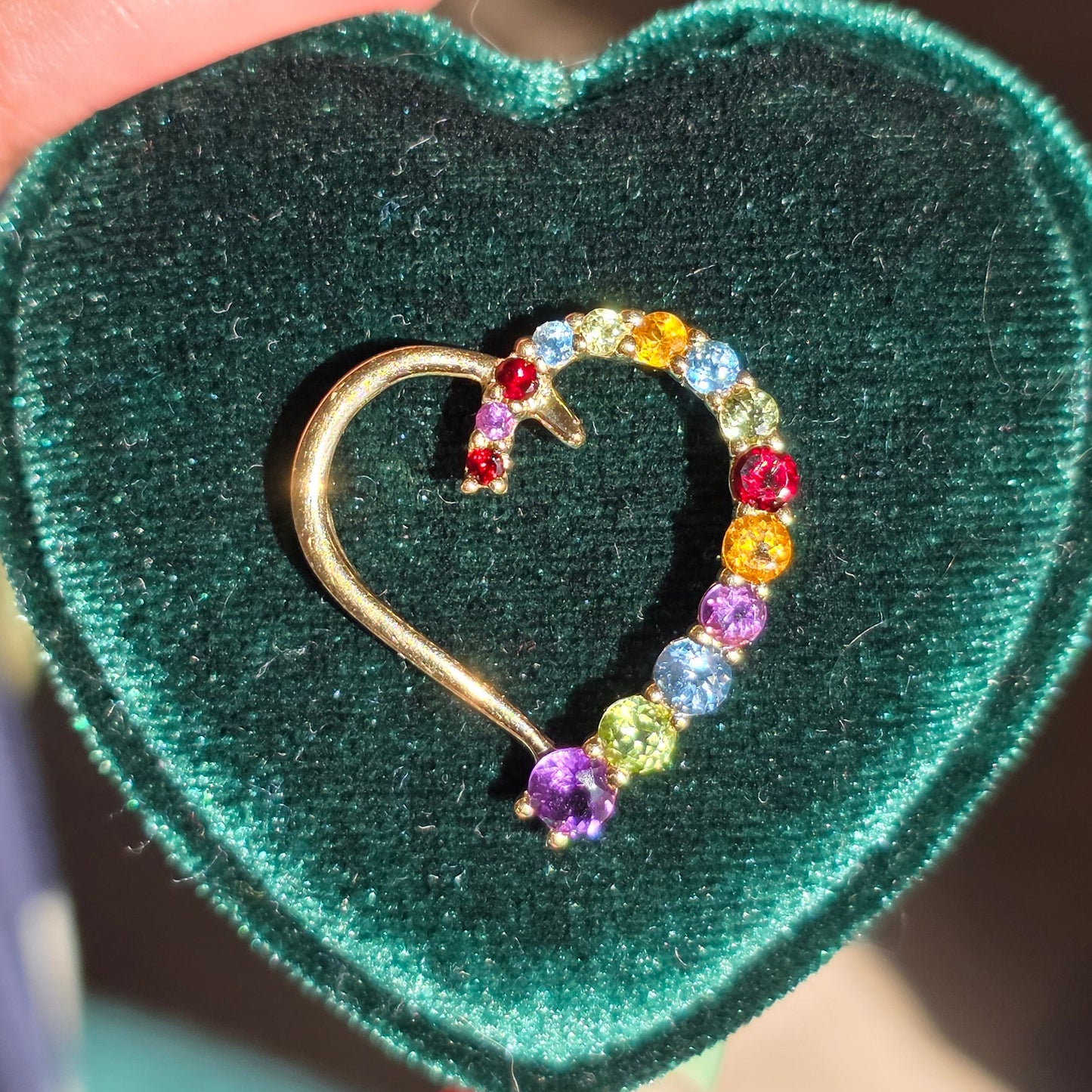 10k Gold Amethyst Garnet Peridot Blue Topaz Citrine Rainbow Gemstone Heart Pendant (NO CHAIN)