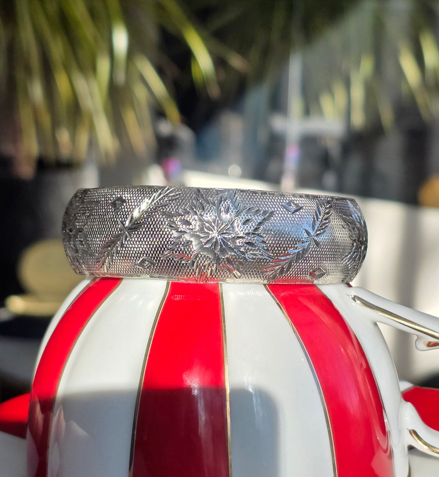 Solid Sterling Silver Snowflake Carved Large Bangle
