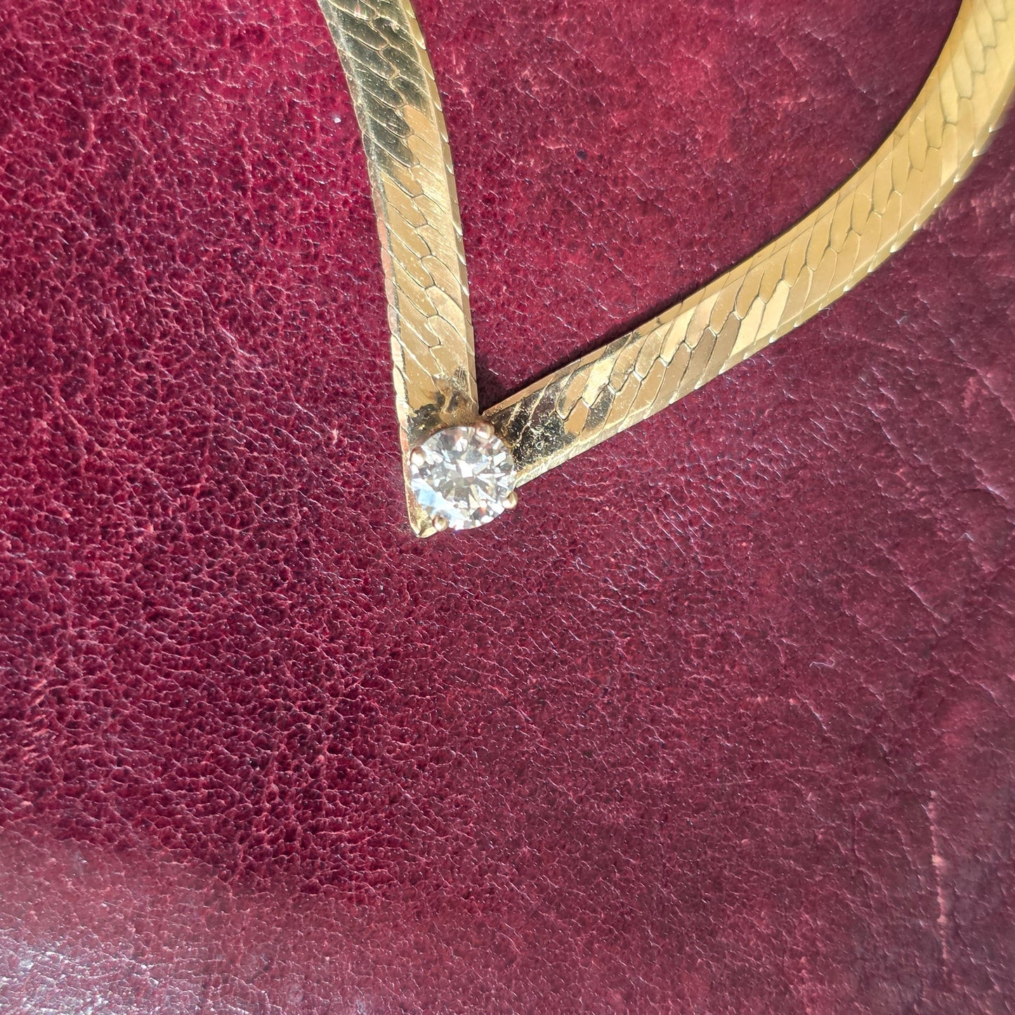 Elegant Italian 14k Gold Diamond Herringbone Chevron Collar Necklace 16"