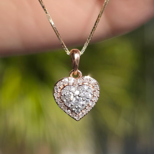 Pretty 10k Rose Gold Diamond Heart Dainty Pendant (NO CHAIN)