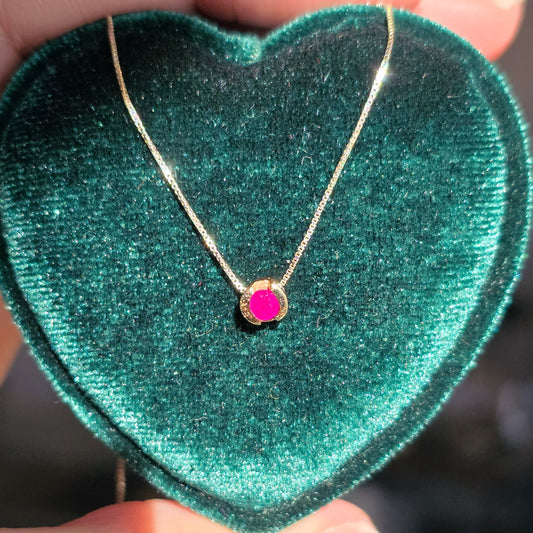 Dainty 14k 2T Half Bezel Set Ruby Solitaire Pendant Necklace 19"