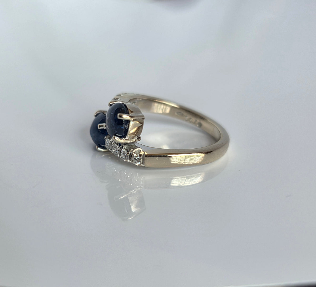 Gorgeous 18k White Gold 2.04TCW Natural Sapphire Cabochon & Diamond Bypass Statement Ring Size 4.75
