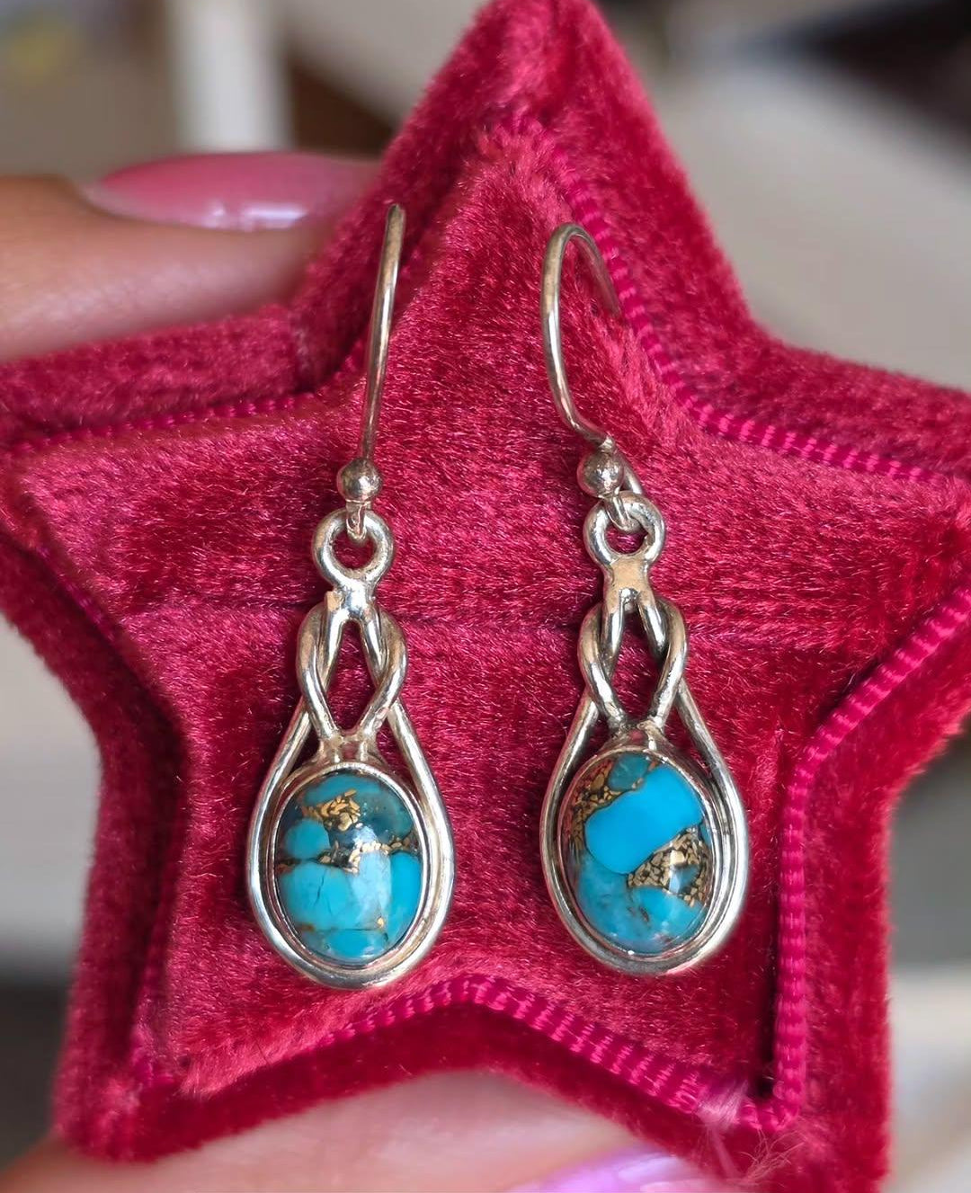 Beautiful Copper Turquoise Sterling Silver Dangle Earrings