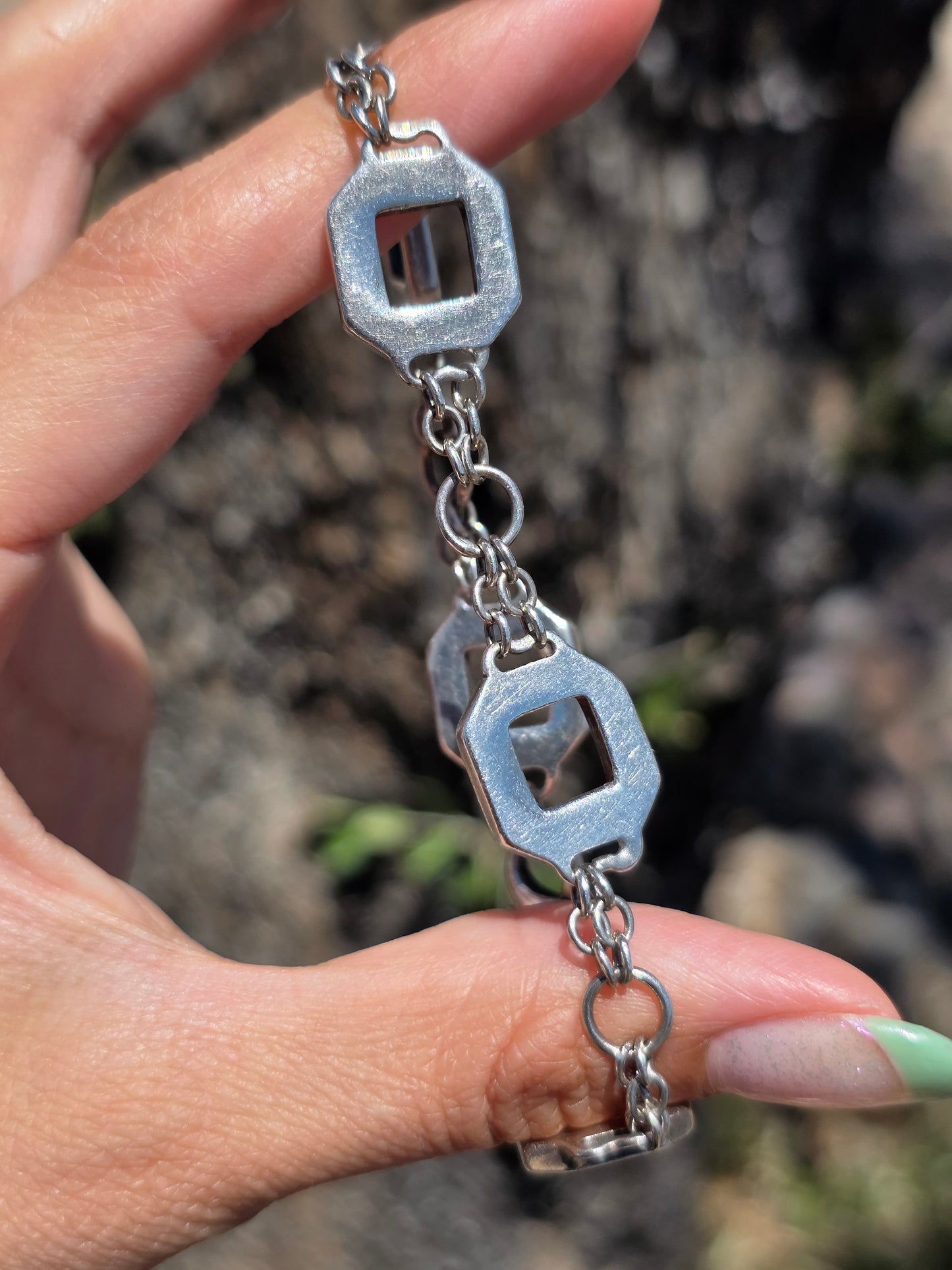 Unique Italian Made 70s Vintage Squared Link Sterling Silver Solid Bracelet 7.9"