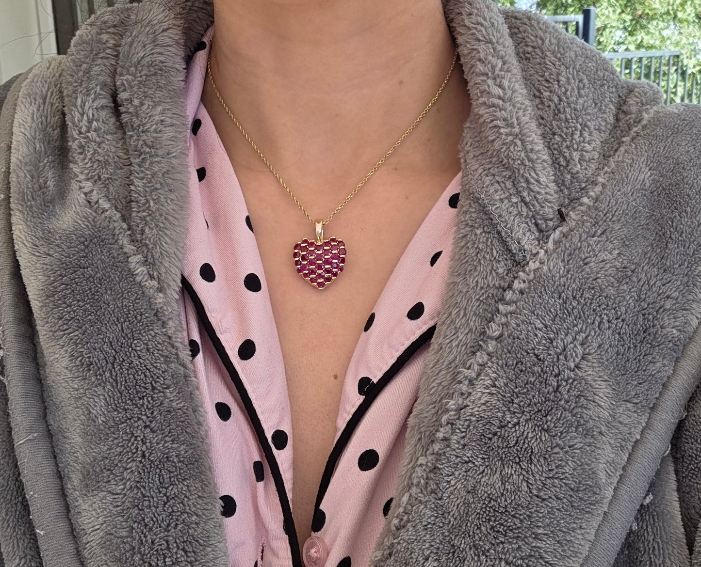 Stunning 14k Gold 4.75ctw Ruby Encrusted Heart Pendant (NO CHAIN)