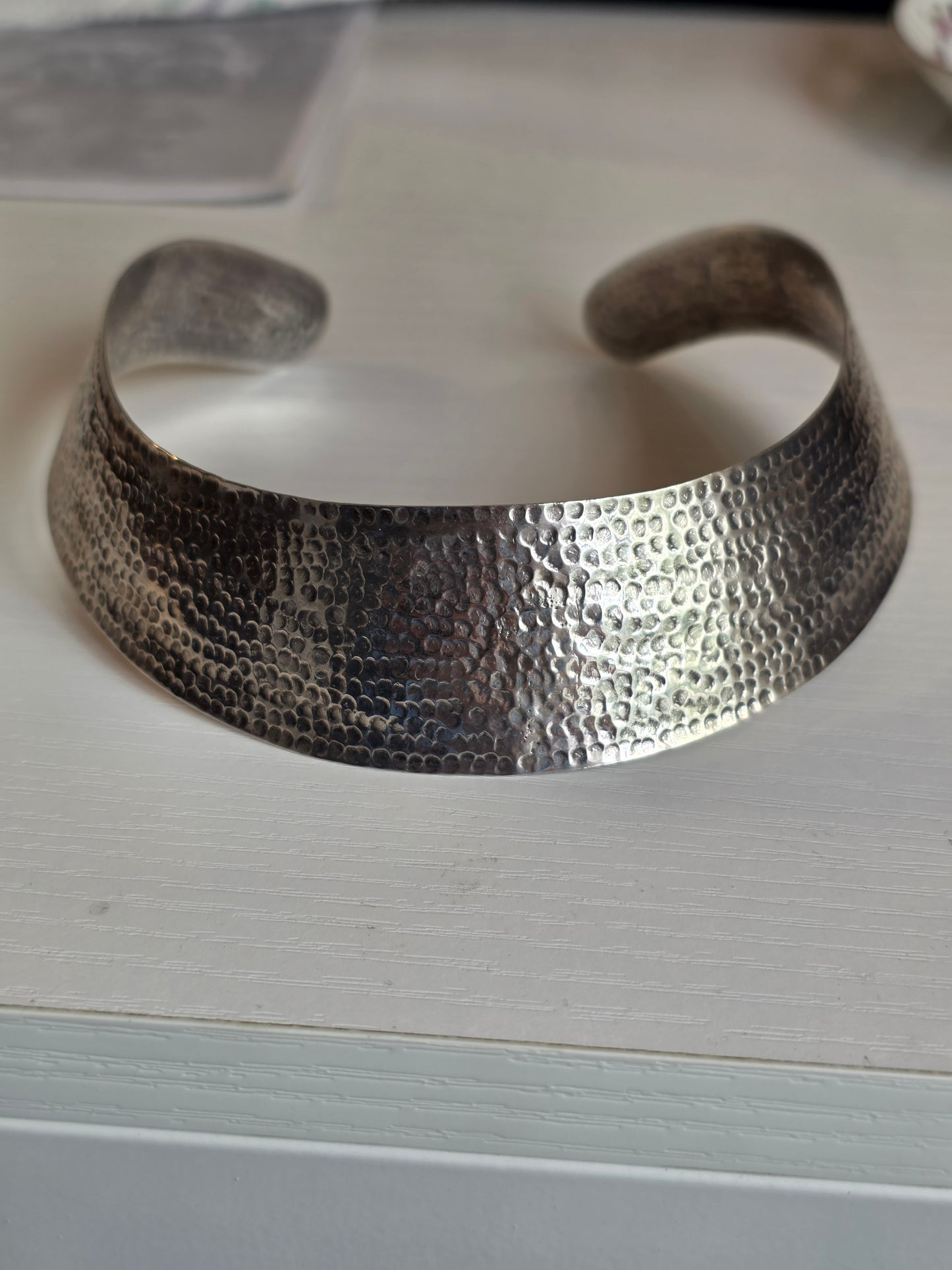 Awesome Sterling Silver Hammered 1.2" Wide Cuff Choker Collar Statement Necklace 14"