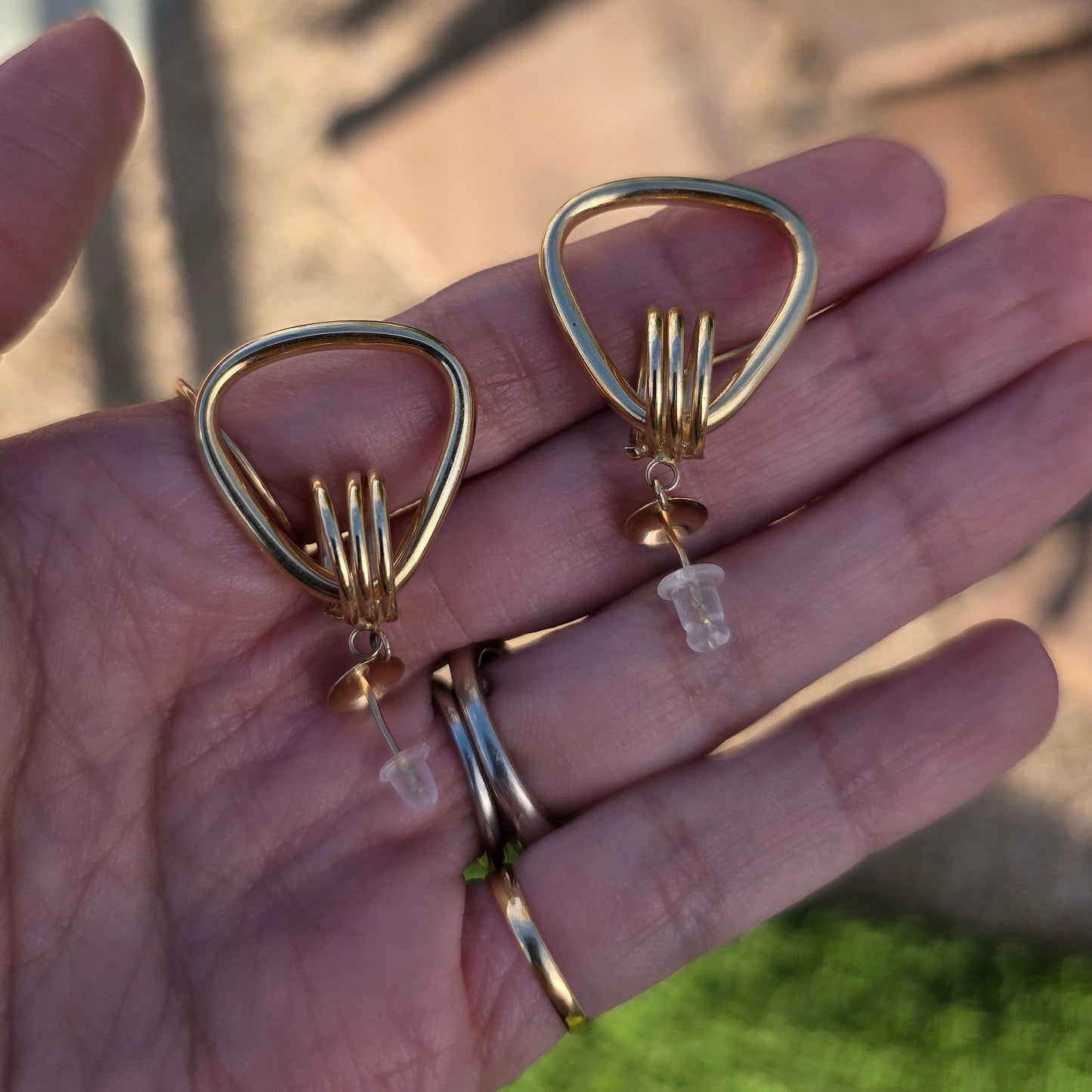 Awesome 14k Gold Stirrup Doorknocker Style Unique Dangle Statement Earrings