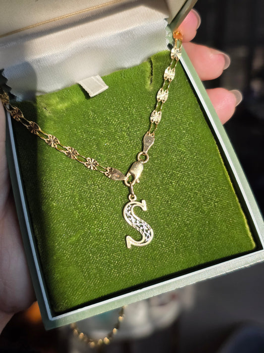 14k Gold 2 Toned S Charm (NO CHAIN)