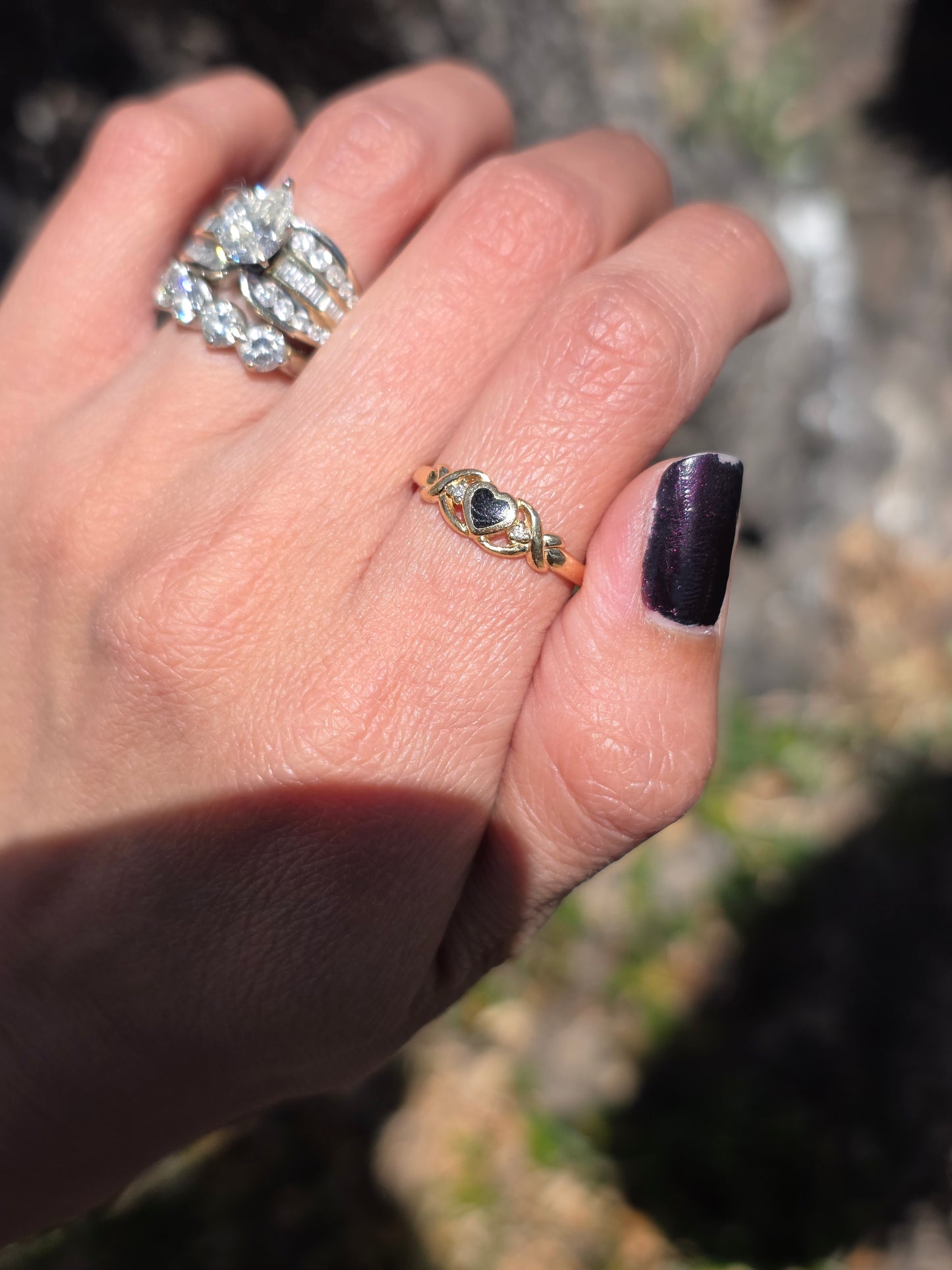 Adorable 14k Kabana Black Enamel Heart Diamond Ring Size 6