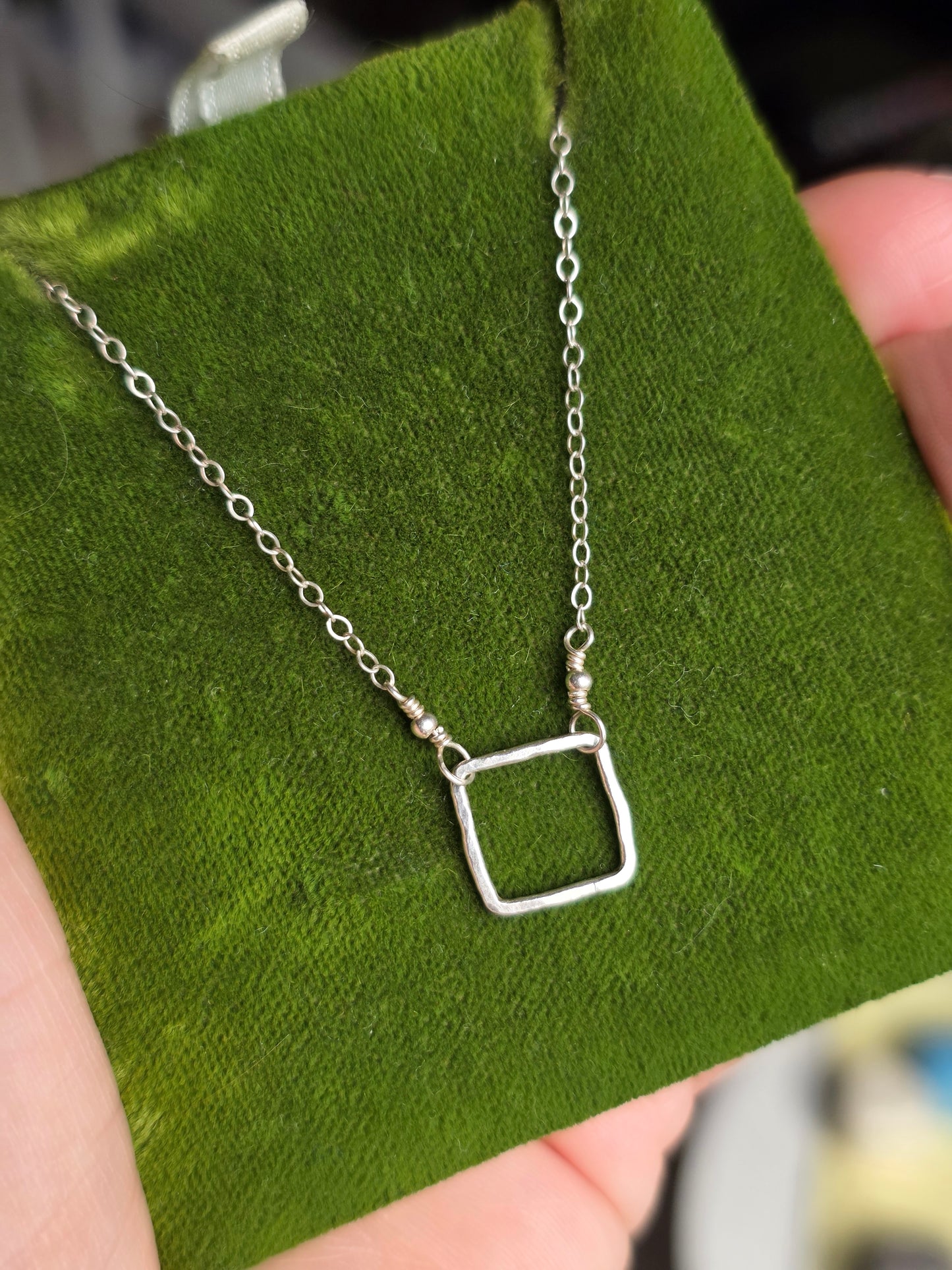 Dainty Delicate & Lightweight Modernist/Minimalist Sterling Silver Square Charm Necklace 18"