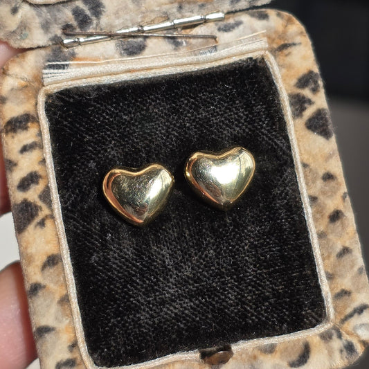 Lovely Polished 14k Gold Puffy Heart Stud Simple Every Day Earrings Minimalist Chic