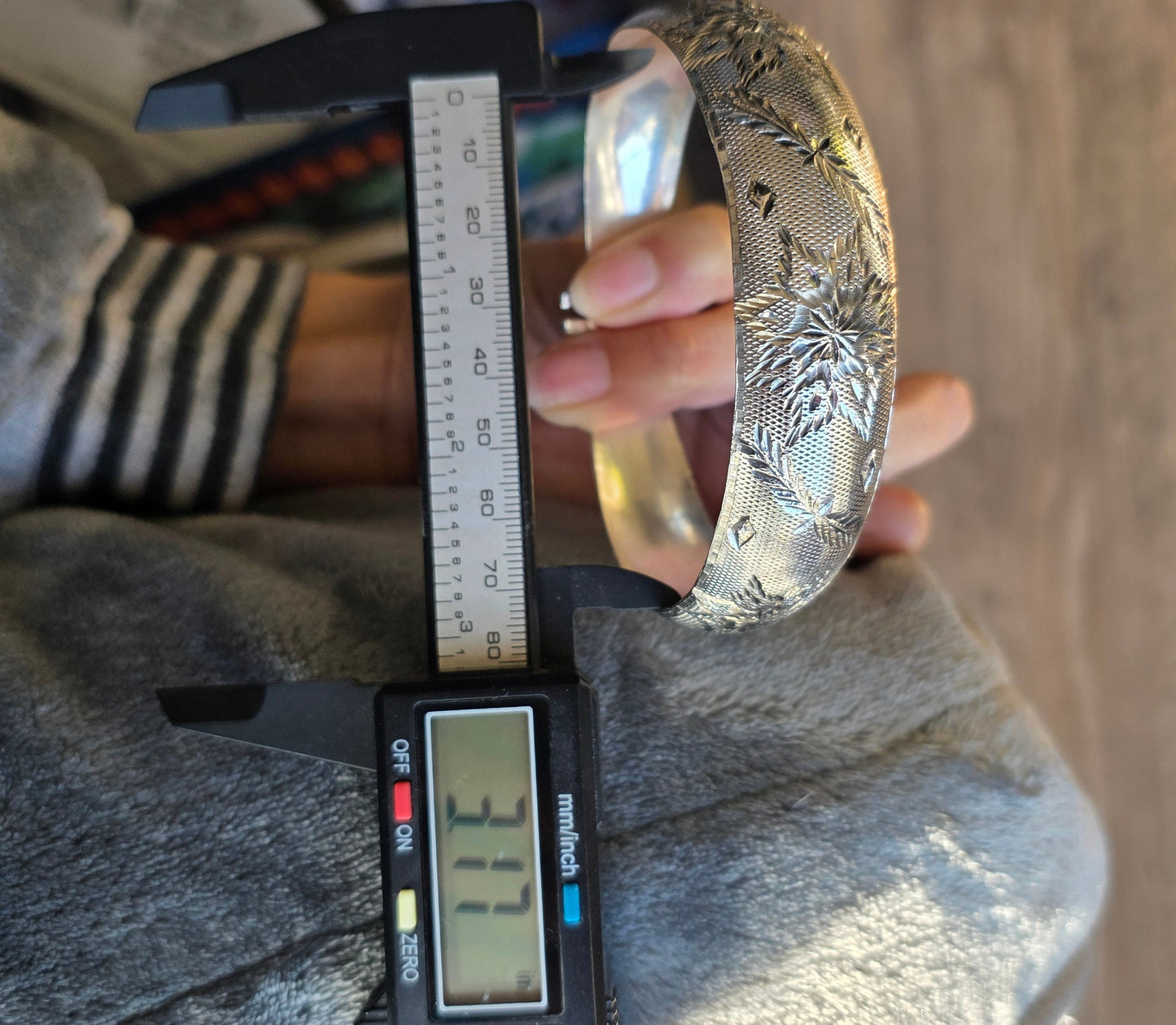 Solid Sterling Silver Snowflake Carved Large Bangle