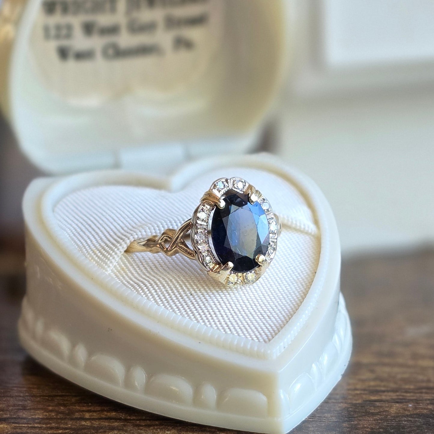 Beautiful Vintage 10k Gold 1.85tcw Sapphire Diamond Ring Size 6.5